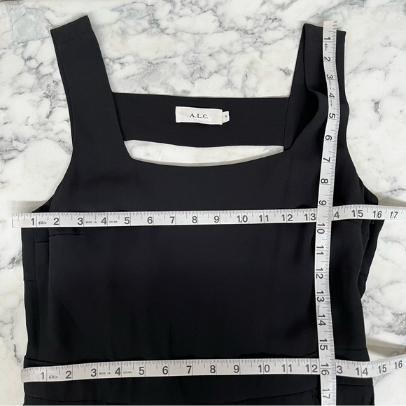 A.L.C black faux wrap midi dress Strappy open back pockets cocktail LBD size 8 - Picture 7 of 11